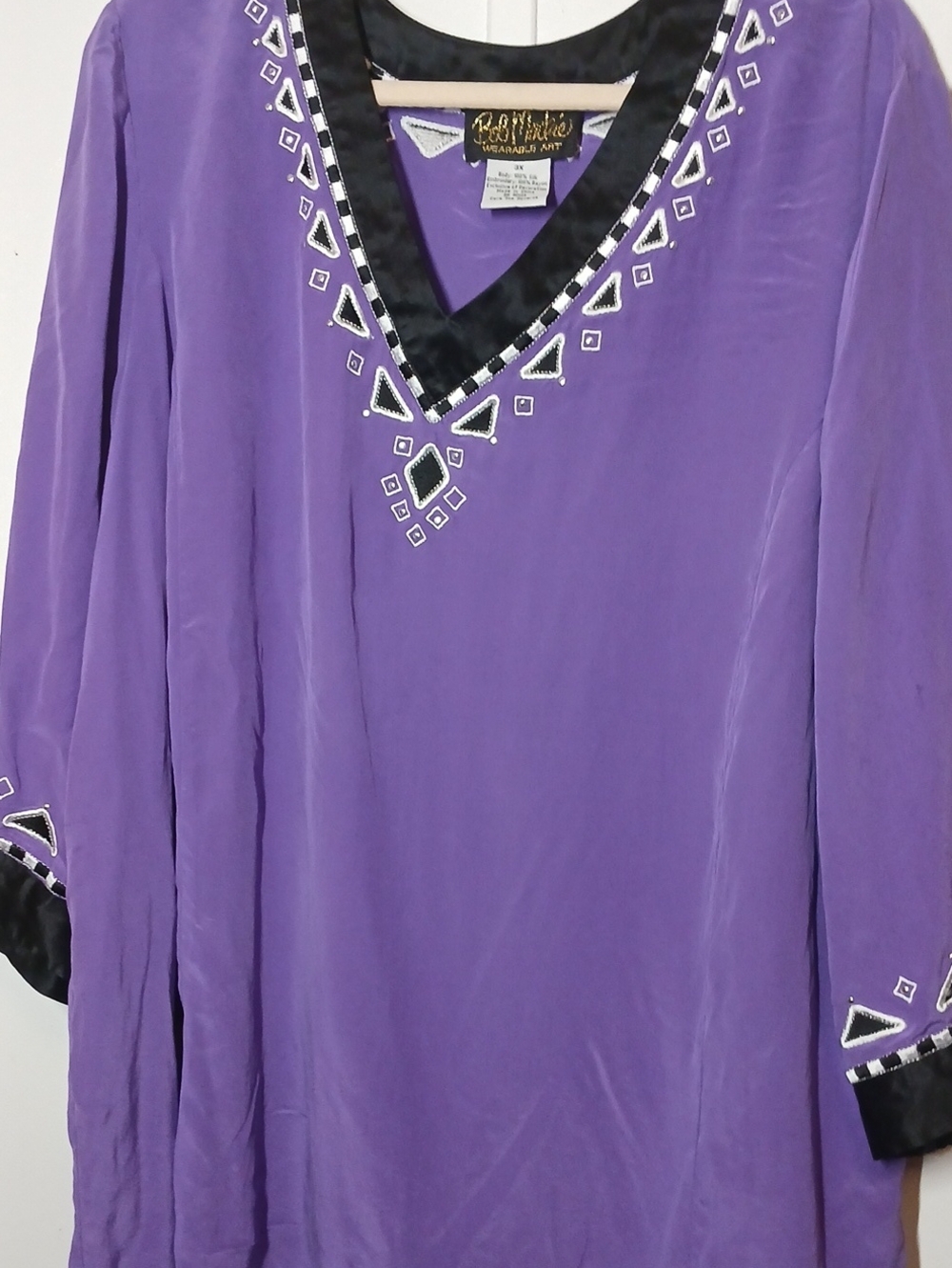 Bob Mackie Lavender V-Neck Embellished Tunic with Black Trim